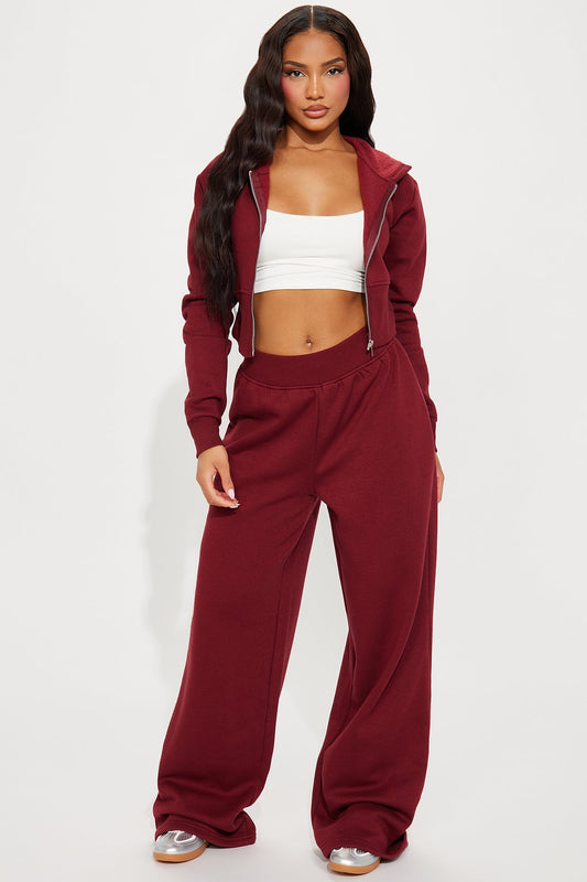 AURORA BURGUNDY FLEECE LOUNGE SET