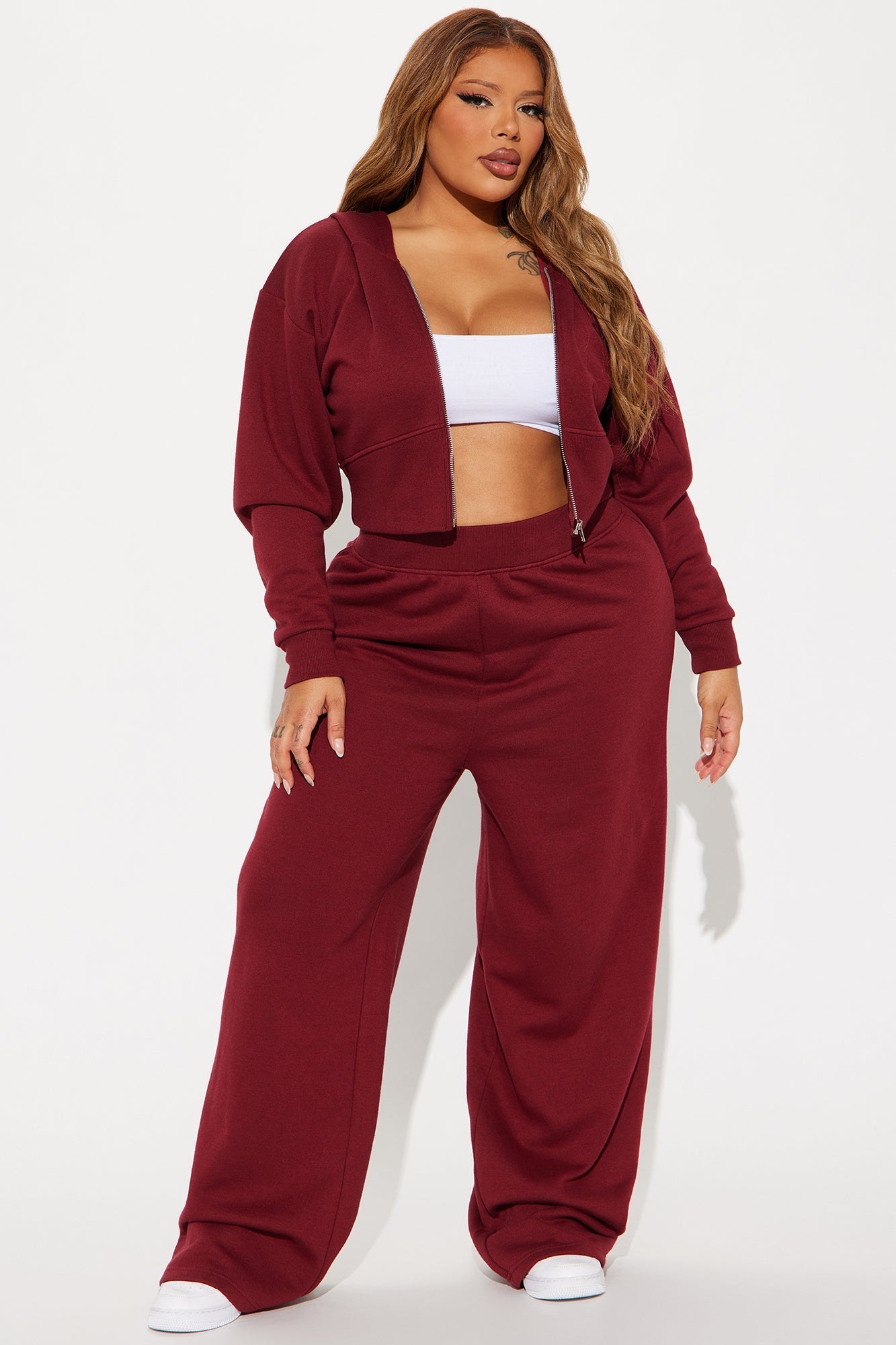 AURORA BURGUNDY FLEECE LOUNGE SET