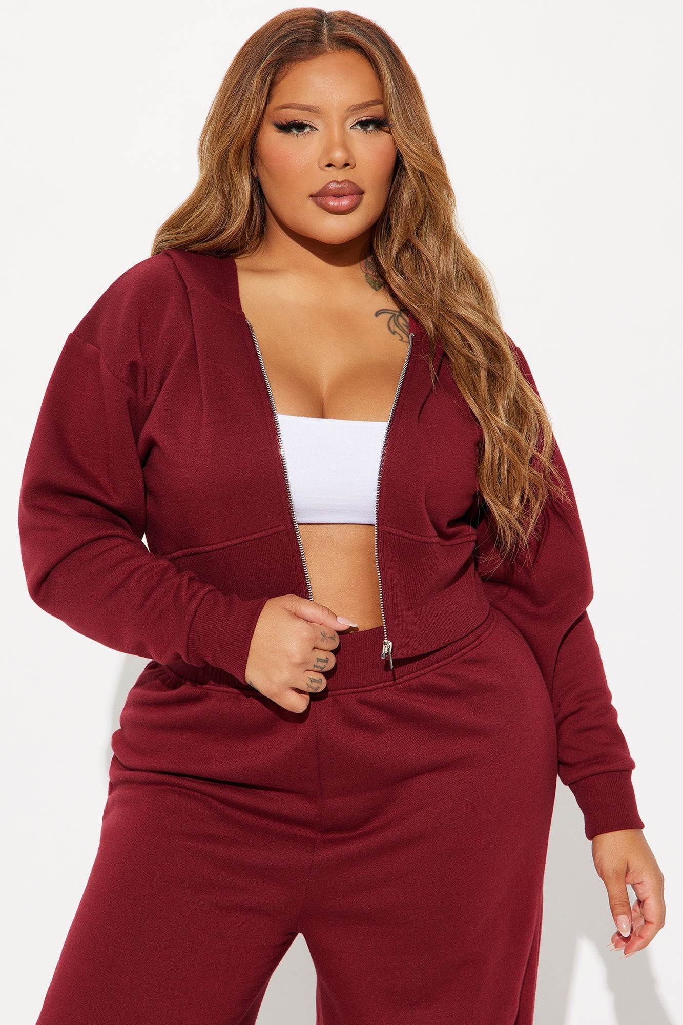 AURORA BURGUNDY FLEECE LOUNGE SET