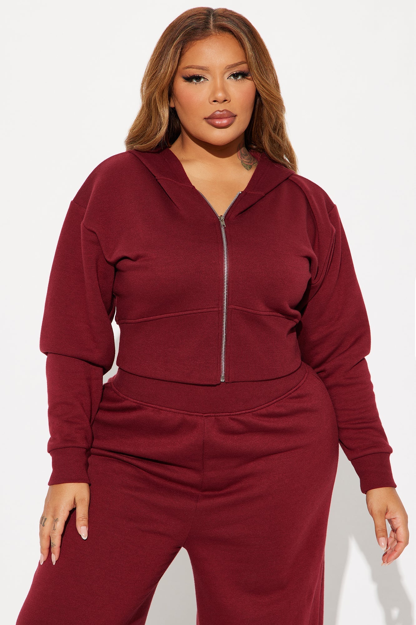AURORA BURGUNDY FLEECE LOUNGE SET