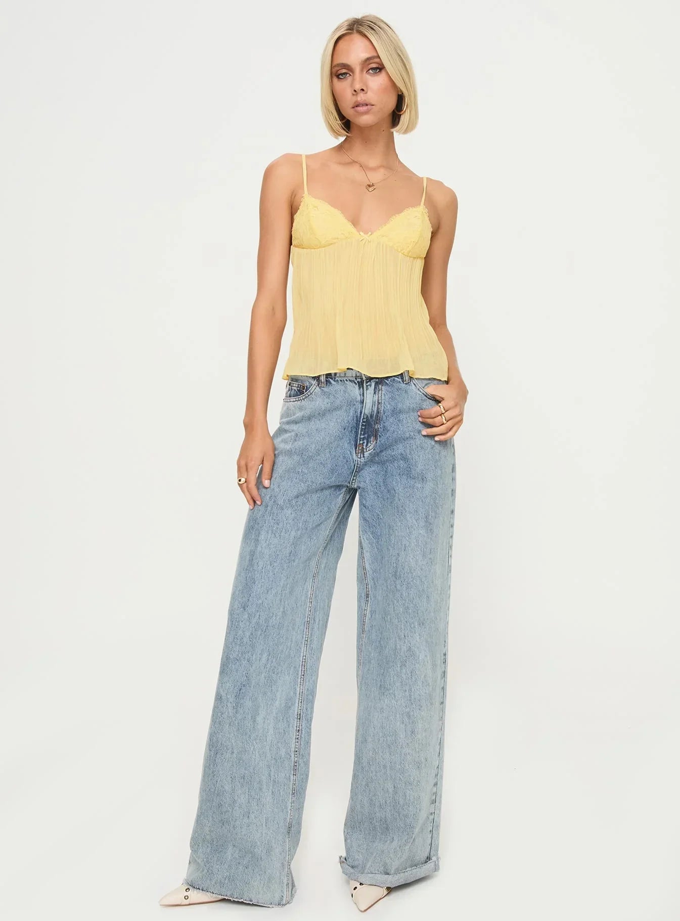 SOLEA LACE PLEATED TOP