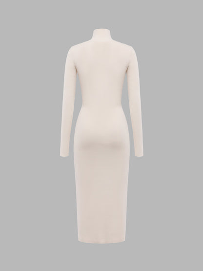 High Neck Long Sleeve Midi Dress