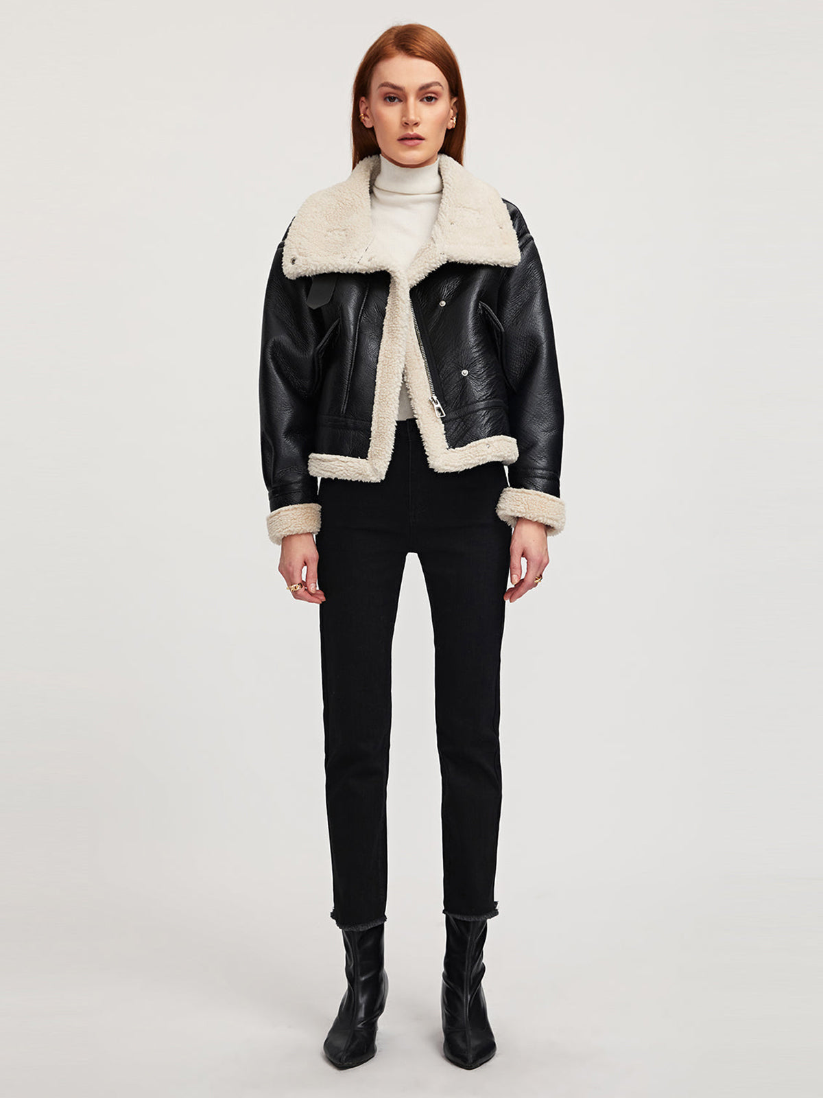 Sherpa Lined Shearling Leather Aviator Jacket