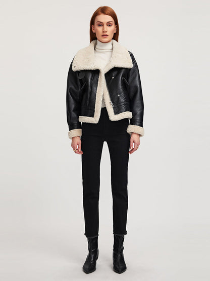 Sherpa Lined Shearling Leather Aviator Jacket